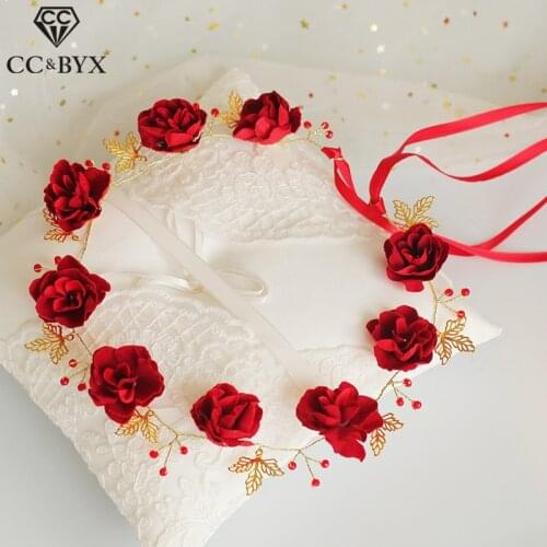 CC Headbands Hairbands Hairwear Wedding Hair Accessories For Women Bridal Engagement Fashion Jewelry Red Rose Flower Shape XY803