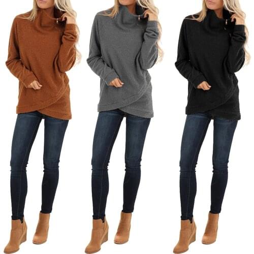 Womens Zipper Sweatshirts Long Sleeve Tops Solid Color Sweart Pullover Casual Sweatshirts Up Blouse For Female Autumn Winter