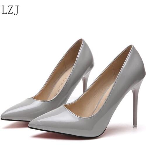 Plus Size 34-44 HOT Women Shoes Pointed Toe Pumps Patent Leather Dress High Heels Boat Shoes Wedding Shoes Zapatos Mujer White