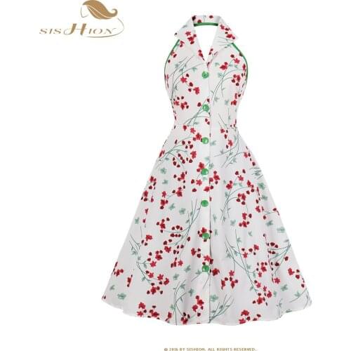 SISHION Sexy Halter Backless White Party Vintage Dress Robe VD2069 Femme 2021 New Casual Women Summer Floral Dress