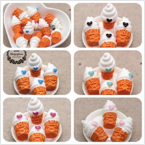 10pcs 3D Resin Heart Ice Cream Cup Simulation Miniature Food Art DIY Craft Decoration Accessories,13*23mm