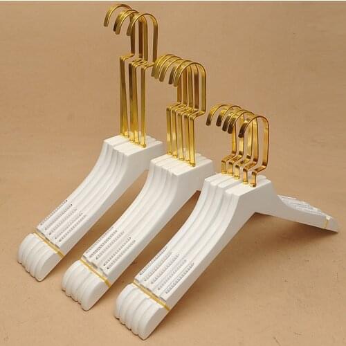 10pcs/lot 38cm/39cm solid wood solid white adult clothes rack, gold hanger, adult trousers clip