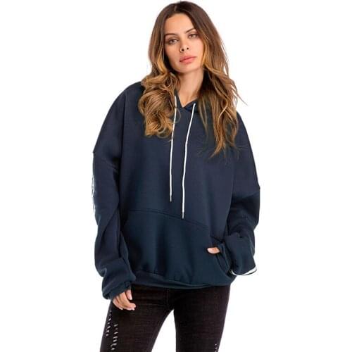 2021 Fall/Winter New Womens Hooded Sweatshirt Long Sleeve Pure Color Simple Womens Plush Loose Sweatshirt Wn