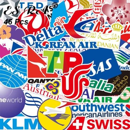46 Pcs Word Airline Company Logo PVC Stickers Cool Skateboard laptop Pitcher Bottle Luggage Decorate Waterproof Pegatinas