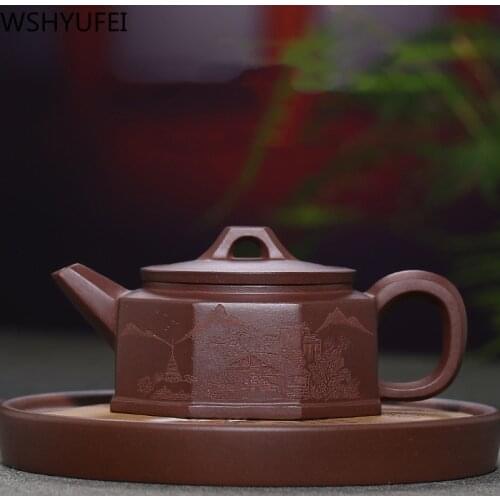 Authentic Yixing Tea Pot Handmade carved Purple Clay Teapot Beauty Kettle Raw ore Purple mud Tea Ceremony Customized Gifts 220ml