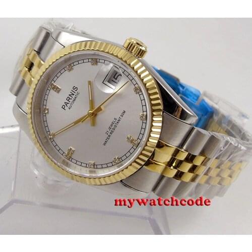 36mm Parnis silver dial Sapphire glass date Miyota automatic mens watch 598