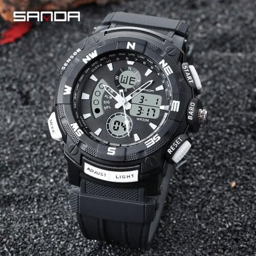 SANDA Mens Sport Watch LED Digital Watches Men Casual Electronic Clock Male Waterproof Military Wristwatches Relogio Masculino