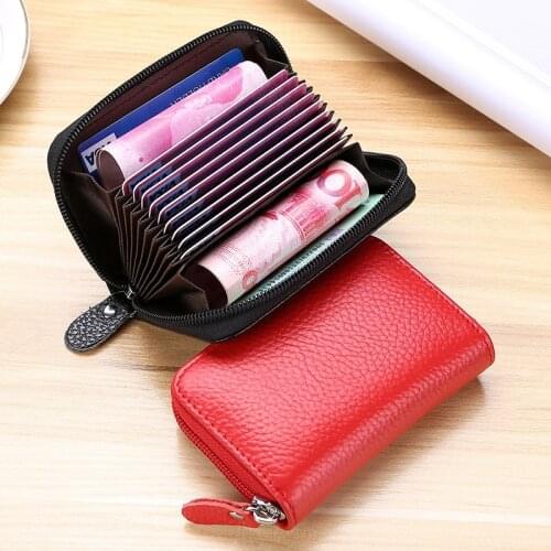 Bank/ID/Credit Card Holder Wallet Case Black/red/coffee Women/men Business Card Holder Zipper Short Cow Leather Cardholder