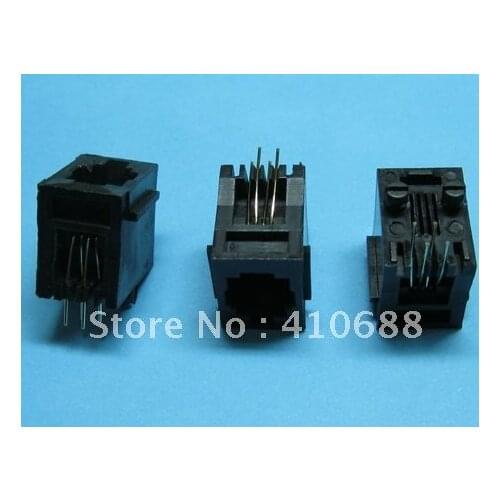 Black 4P4C With flange Top entry Modular Network PCB Jack Connector 20 Pcs per lot