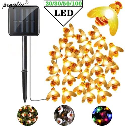 Solar Powered String Lamp Cute Simulation Honey Bee Led Bee Outdoor Garden Fence Patio Christmas Garland Lights DIY Decoration
