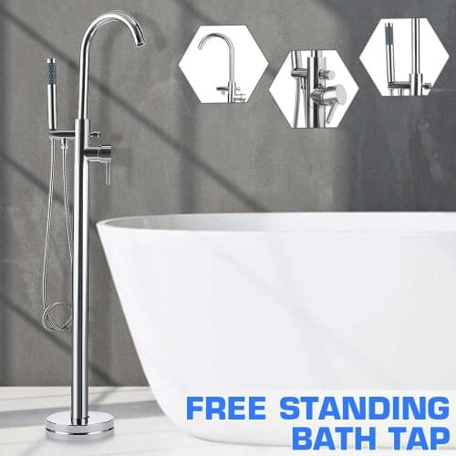 Chrome Polished Bathtub Floor Stand Shower Faucet 360Rotation Spout Mixer Single Handle Mixer Tap With ABS Handshower Bath Mixer