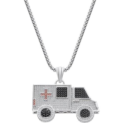 Cute Trend Personality Ambulance Car Gold Silver Color Pendant Necklace Copper Zircon High Quality Jewelry Necklace Best Gift