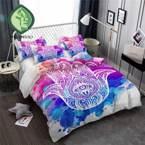 HELENGILI 3D Bedding Set Color ink hamsa Print Duvet cover set bedclothes with pillowcase bed set home Textiles #YN-10