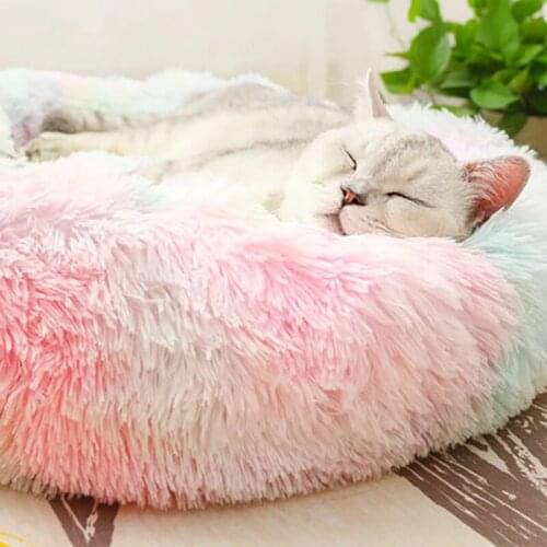 Dog Bed Cathouse Plush Pet Bed Round Cat Pad Warm Dog Kennel In Winter Comfortable Calm Bed Sleeping Bag Cushionsofapet Supplies