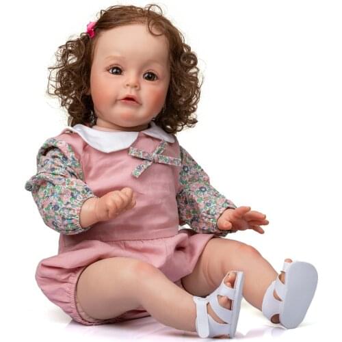 60CM Handmade Bebe Reborn Toddler girl doll Detailed Lifelike Painting Rooted Brown Curly Hair Collectible Art Doll gift