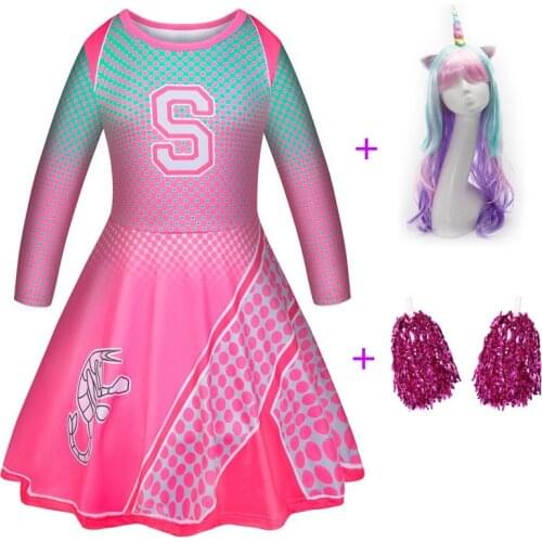 Little girl US UK Japanese Schoolgirl Cosplay Uniform Girl Gleeing Cheerleader Costume Set Halloween Costume Unicorn dress+wig