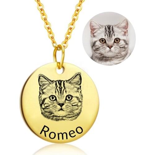 Fashion Cute Custom Pet Photo Name Font Pendant Personalized Dogs Cats Necklace Jewelry For Women Men Round Shape Clavicle Chain