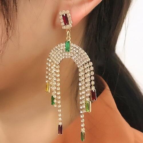 Fashion Geometric Tassel Earrings Ornaments Alloy Inlaid Diamond Temperament Court Stud Earring Accessories