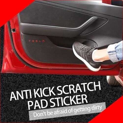 A Little Change 4PCS/set car door kick sticker anti-Dirty protector antiKick mat Pad Cushion Cover Styling Logo for tesla model3