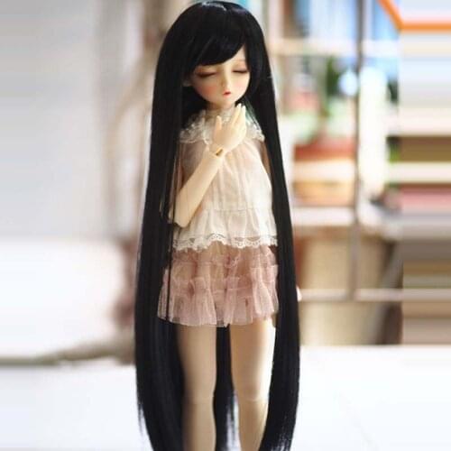 Fashion Style 1/3 1/4 1/6 Bjd SD Doll Wig High Temperature Wire Long Straight Black Colors BJD Super Wig For Doll Hair