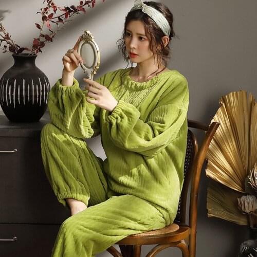 Pajamas Women Autumn and Winter Thickening Plus Velvet Coral Velvet Winter Student Loose Plus Size Home Service Two-piece Suit