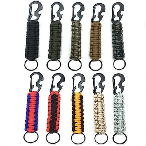 Outdoor Keychain Ring Camping Carabiner Military Paracord Cord Rope Camping Survival Kit Emergency Knot Bottle Opener Tools