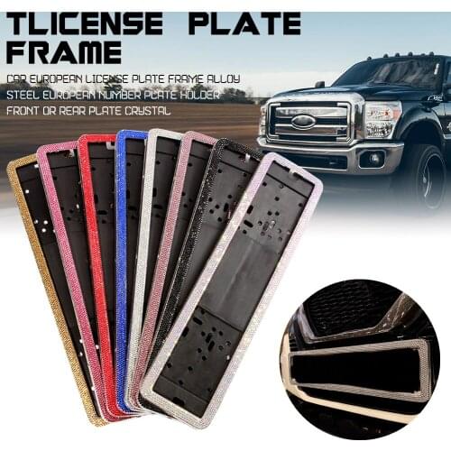 Car European License Plate Frame Alloy Steel European Number Plate Holder Front Or Rear Plate Crystal