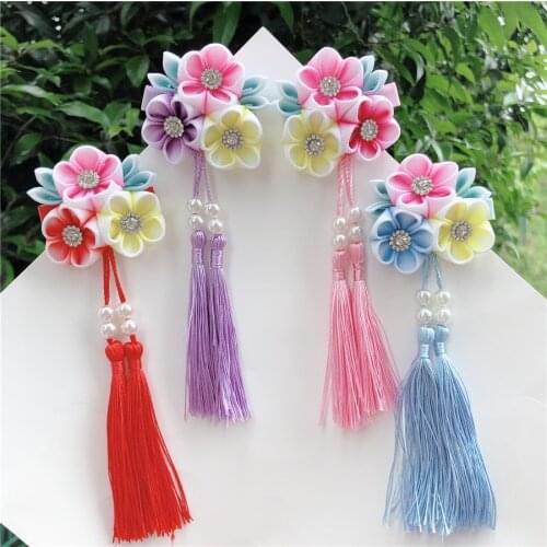 Handmade small flower gradient color antique flower tassel hairpin Hanfu head jewelry girl hair accessories dance hairpin
