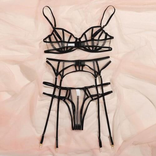 Sexy Transparent Lingerie Women Underwear Set Hollow Bra Set Ladies Temptation Sexy Lingerie Erotic Bra Garter Briefs Sets