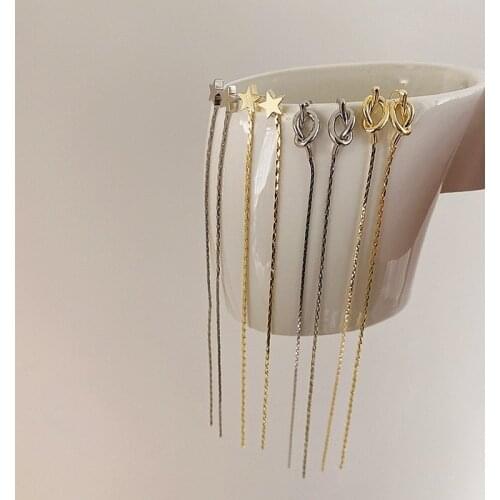 VSnow Stylish Gold Silver Color Star Huggie Knotted Dangle Earrings for Women Unusual Long Tassel Hollow Out Earrings Pendientes