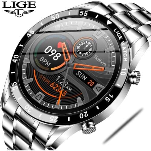 LIGE Luxury Steel Band Bluetooth Call Smart Watch Men For Android ios Mobile Phone Waterproof Sports Fitness Tracker Phone Watch