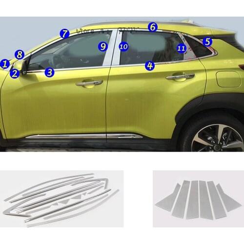 Car Sticker Window Garnish Pillar Stainless Steel Window Strip Trim Frame For Hyundai Kona Encino Kauai 2017 2018 2019 2020
