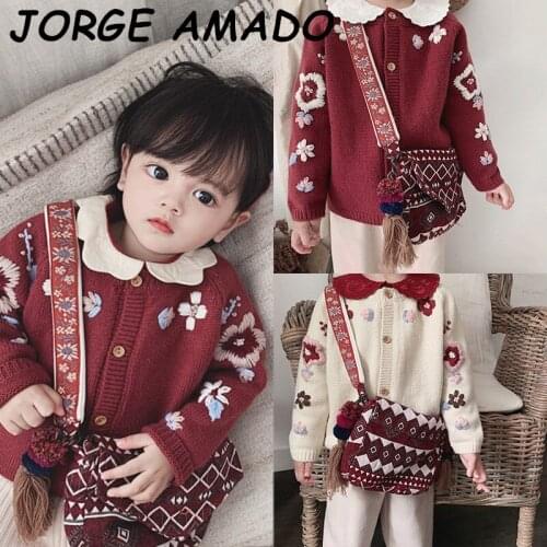 Baby Girl Sweater Embroidery Long Sleeve Knitted Cardigan Outerwear Children Clothing Fall Baby Girl Clothes 1-6T E20090