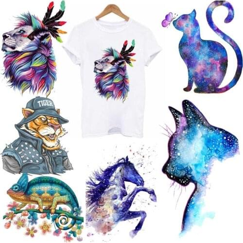 Iron on Colorful Cat Horse Patches for Clothing DIY T-shirt Dresses Applique Heat Vinyl Transfer Vinyl Stickers Thermal Press H