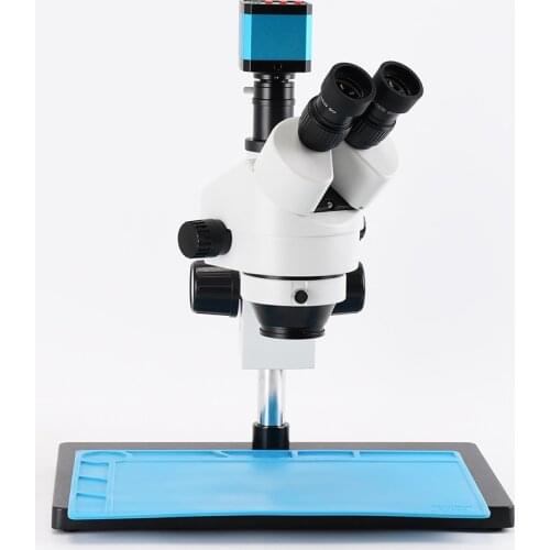 Hayear 7-45X Trinocular Stereo Microscope 14MP Industrial Camera 60FPS with Metal Stand Silicone Pad for Phone Repair Soldering