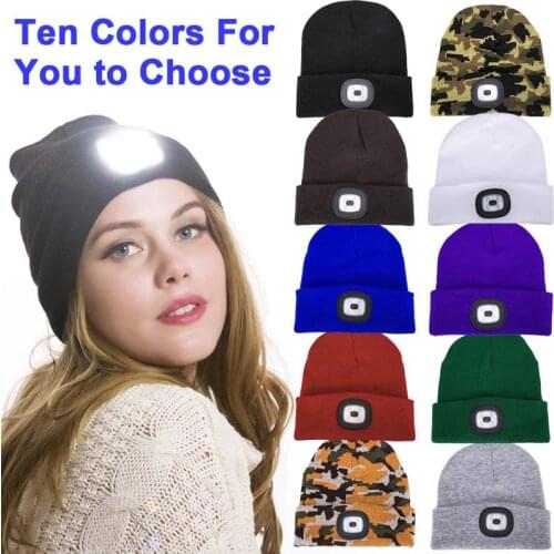 VIP 4 LED Lighted Cap Warm Beanies Hands Free Battery Type Unisex Keep Warm Battery Type For Camping Running