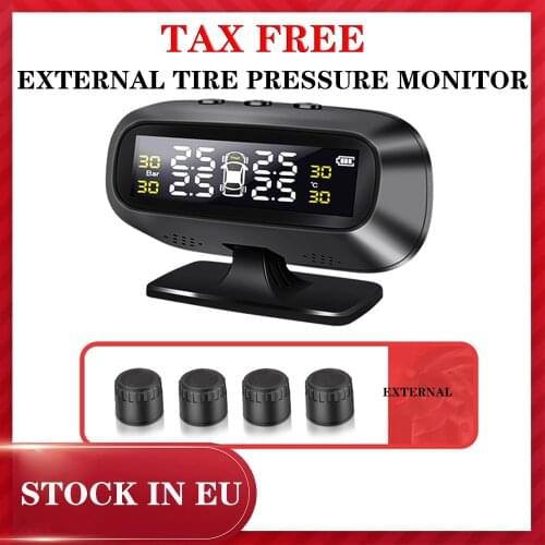 External Solar TPMS Car Tire Pressure Alarm Monitor System Display Temperature Warning Fuel Save with 4 Sensors