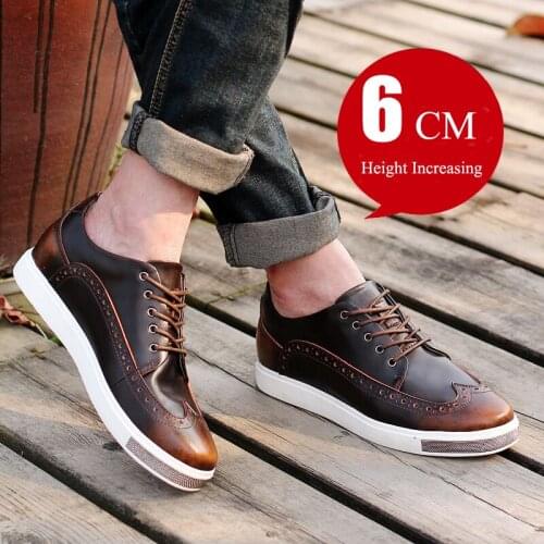 WEH Men Elevator Casual Shoes 6 CM Height Increasing Genuine Leather Shoes Men Chaussure Homme Fashion brogues Shoes for men