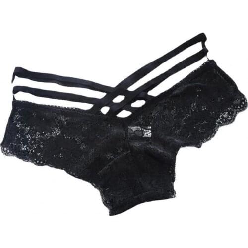 Women Sexy Lace Temptation Low-waist Panties Criss-cross Bandage Hollow Out Briefs Lace Stretchy Underpants Thong