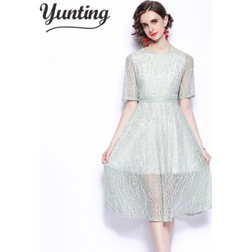 Temperate A-line Lace Dress Women Summer Dresses OL Special Occasion Evening Party Vestidos