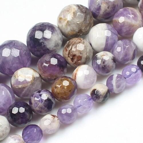 Natural Flower Amethyst 6-12mm Faceted Round beads 15inch Per strand, For DIY Jewelry Making, pendant,necklace