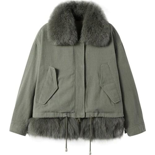 Winter Fashion real fur liner corduroy coats female big real fox fur collar parkas warm Removable real fur liner coat F2076