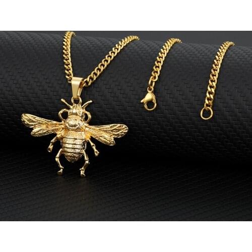 Gold Color Stainless Steel Animal Bee Pendant Necklace Mens Women Hip Hop Jewelry Birthday Gifts Choker