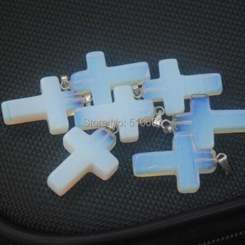 10 Pieces/Lot White Opal Moonstone Beads Cross Pendant Top Fashion Mens Jewelry Accessories European beads opal cabochons
