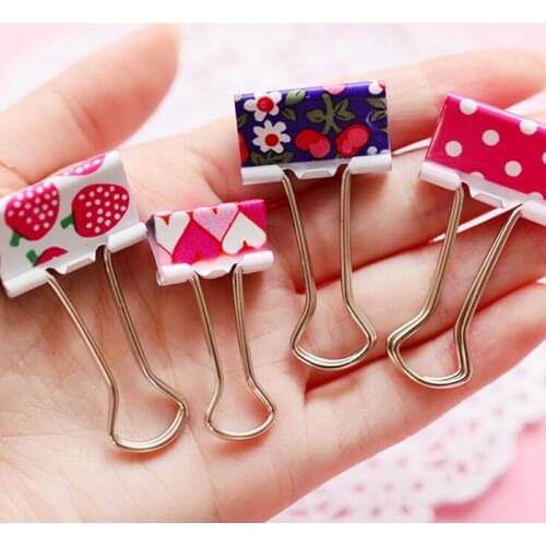 6 PCS Flower Printed Metal Binder Clips Notes Letter Paper Clip Office Supplies New