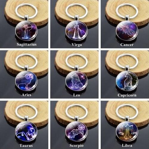 Creative Birthday Gifts 12 Zodiac Sign Keychain Astrology Pendnat Double Side Constellation Art Key Chain Car Key Ring
