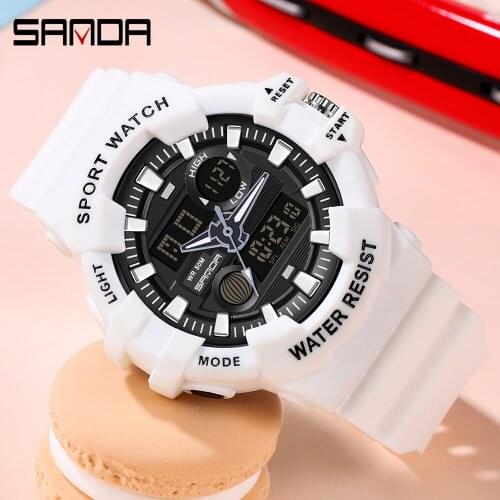 SANDA Sports Ladies Casual Watch Luminous Waterproof Automatic Date Alarm Clock Quartz Watch Dual Display Multi-function Watch