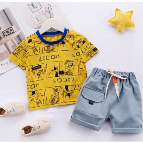 Children Cotton Clothes Summer Baby Boys Printe Modeling O-Neck T Shirts Shorts Pants 2Pcs/sets Infant Kids Toddler Tracksuits