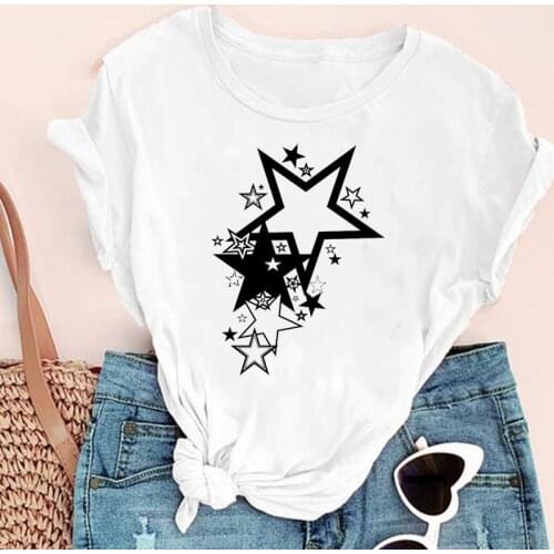 Women Cartoon Star Casual Cute Style Love Fashion Print Graphic Summer Short Sleeve Female Clothes Tops Tees Tshirt T-Shirt