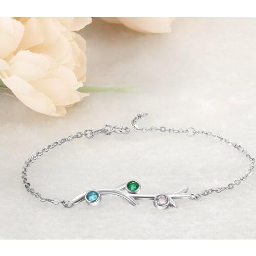 Customized Olive Leaf Branch Charm Bracelet With Crystal Birthstone Adjustable Chain Bracelets & Bangles Women Jewelry